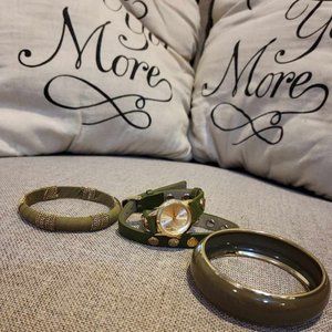 Two Green Bracelets with a Green Watch